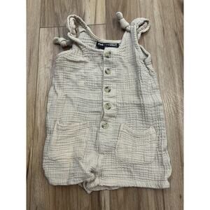 Pink Velvet Romper Girls 4T Beige Cotton Gauze Button Front Tie Straps Pockets